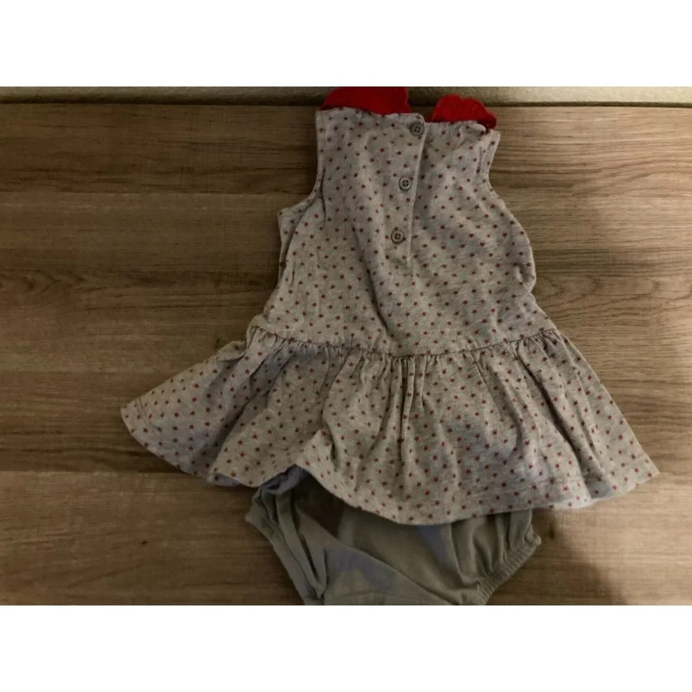 BabyGap Gray and Red Star Print Cotton Dress 0-3 Months GUC Matching Bloomers